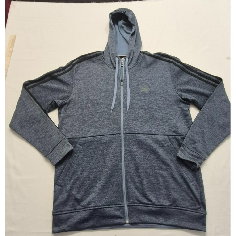 Adidas Men's grayish blue full zip hooded sweatshirt Jacket drawstring Lg